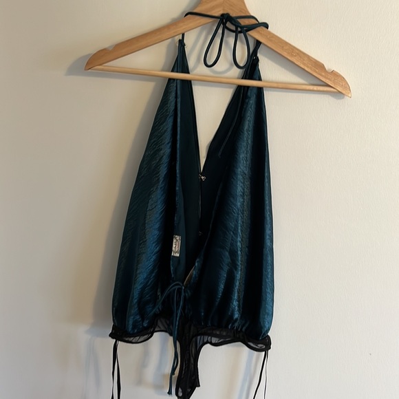 Free people intimately backless teal halter bodysuit size S - Picture 2 of 3